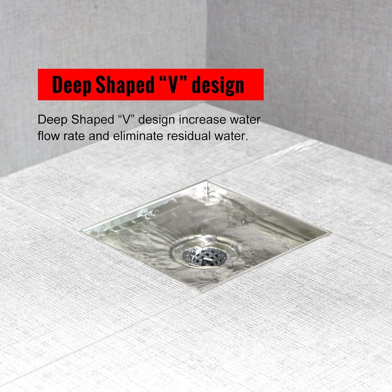 SaniteModar Square Shower Drain 6 inch with Shower Drain Base, Tiled Stealth and 304 Stainless Steel Brushed Chrome 2 in 1 Panels,Includes Hair Strainer and Threaded Adapter - Image 5